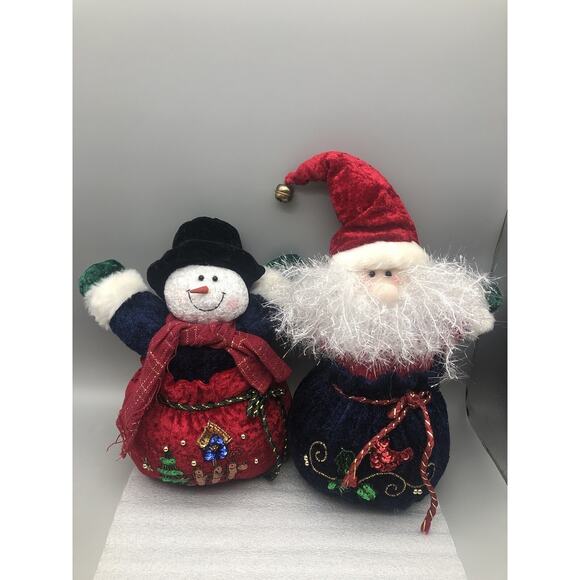 2 Vintage PBC International Plushy Santa Claus & Snowman Decoration Stuffed READ - Picture 1 of 16